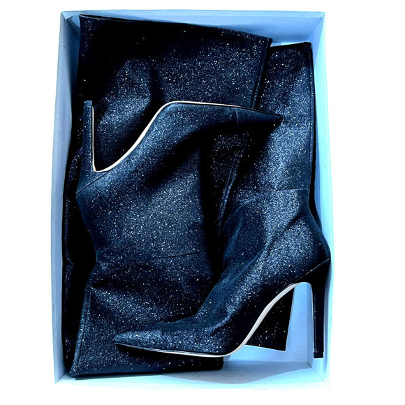 Good American NEW Slouch Over the Knee Black Glitter Stiletto Heel Boots 7 - Picture 12 of 13